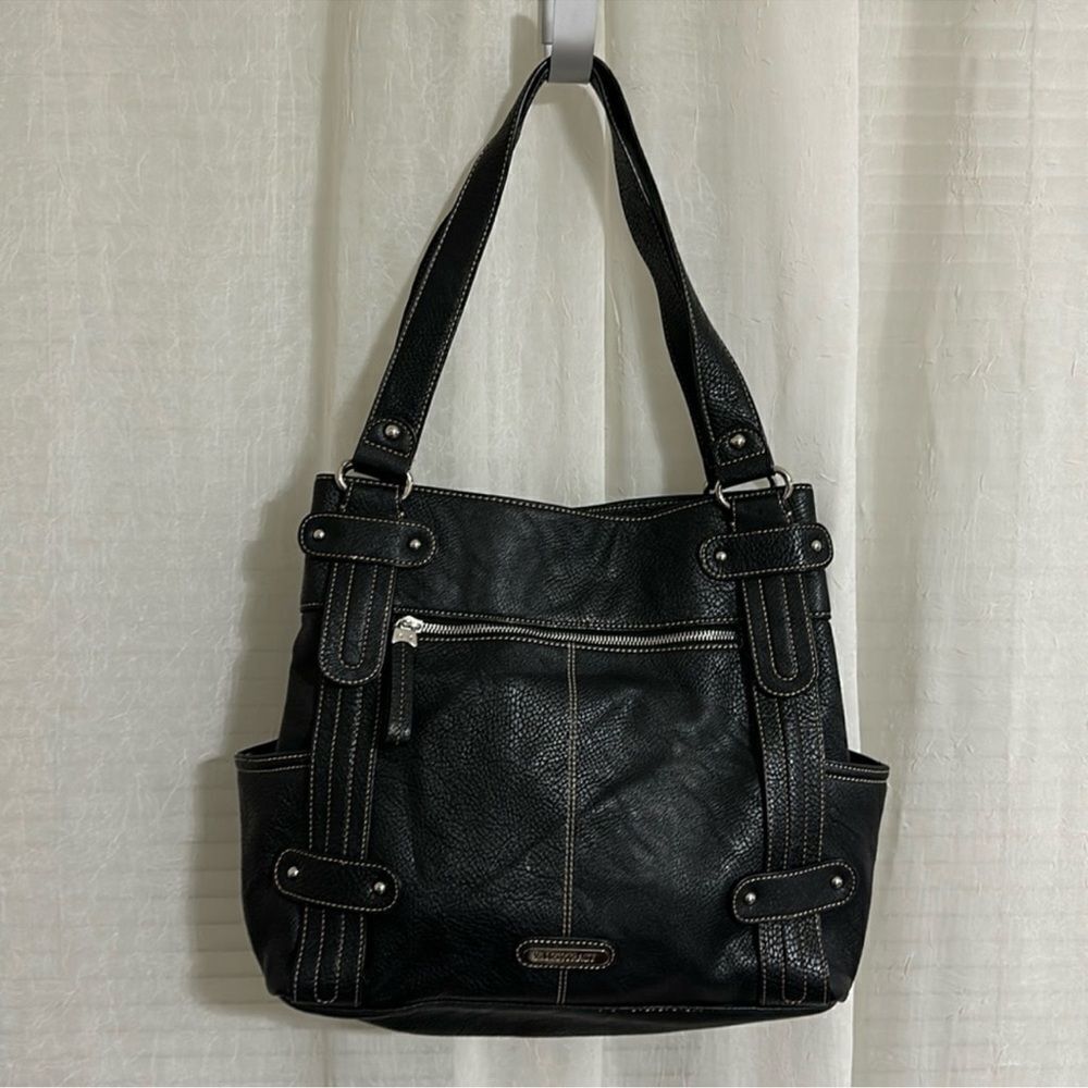 Ellen Tracy Black Faux Leather Large Tote